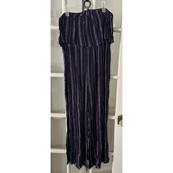 No Boundaries Jumpsuit Halter Women's XL (15-17) Blue Striped - Picture 7 of 10